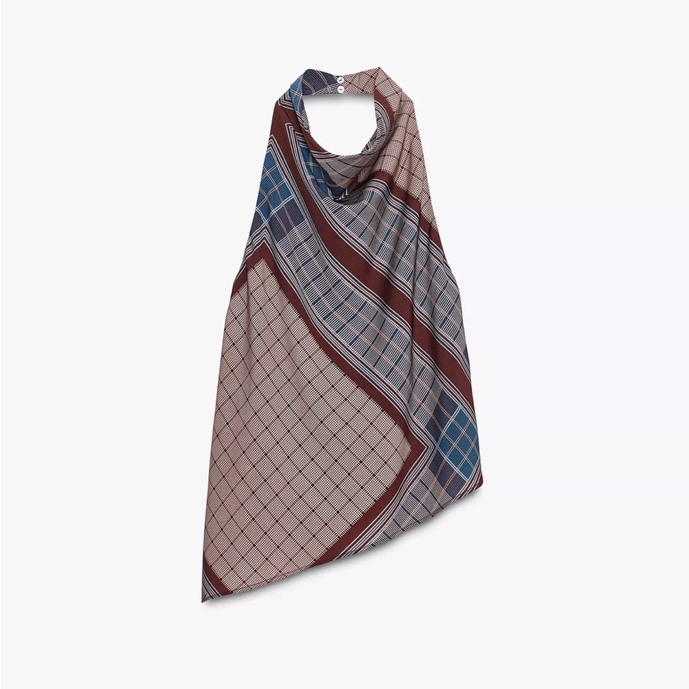Zara Checkered Scarf in Blue and Brown